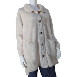 LOFT Ivory Lightweight Funnel Neck Deep Pile Sherpa Fleece Coat Women Size M